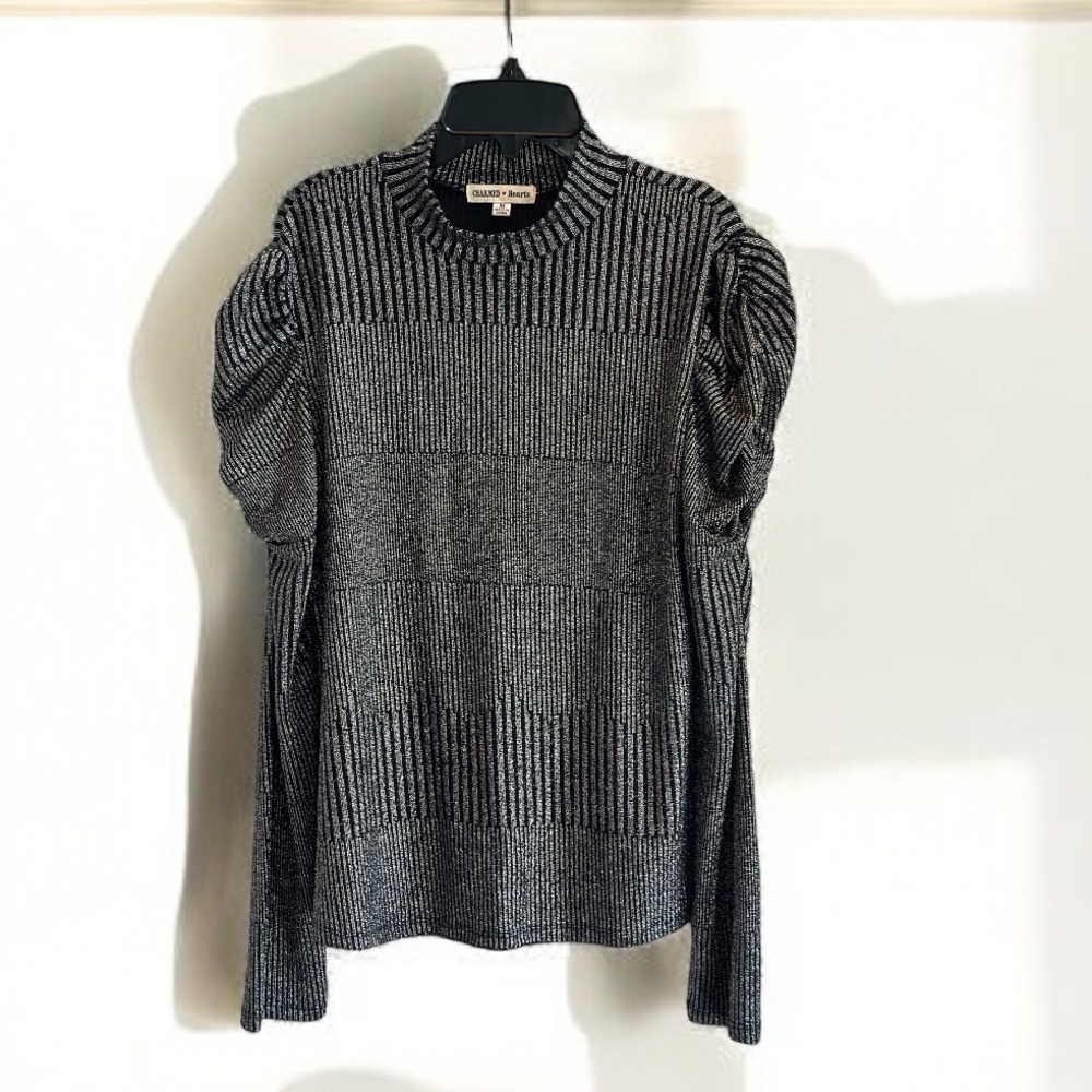 Charmed Hearts Black and Silver Medium Blouse. Like New!